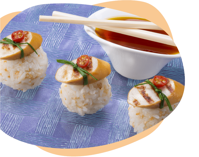 Salchicha de Pavo asada en bolitas de arroz